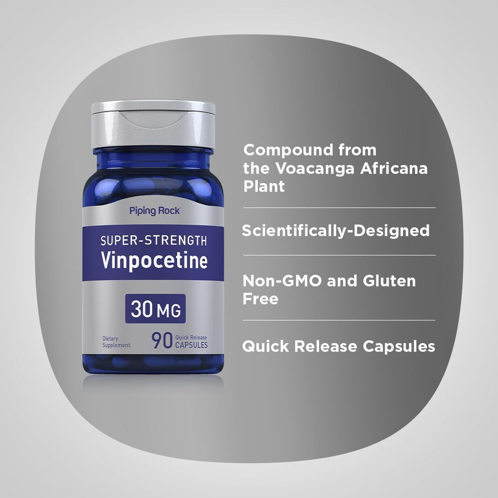 Piping Rock Vinpocetina 30 mg | 90 Cápsulas | Suplemento de Alta Potencia | No-GMO, Sin Gluten