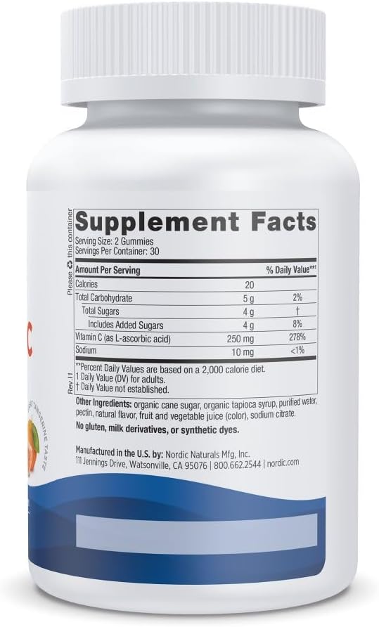 Nordic Naturals Vitamina C Gomitas, Mandarina Ácida - 60 Gomitas - 250 mg Vitamina C