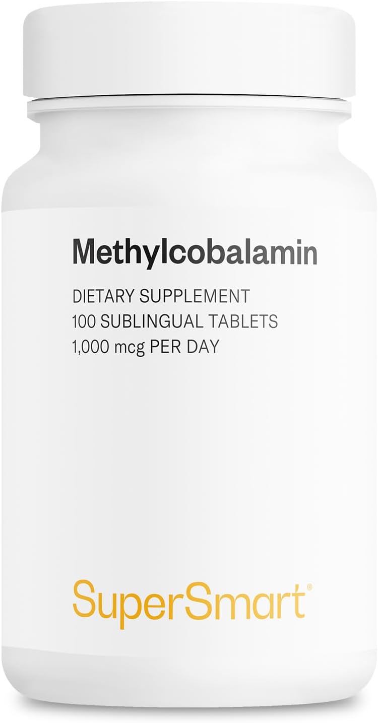 Supersmart - Metilcobalamina B12 1000 mcg Sublingual, Sabor Menta, 100 Comprimidos
