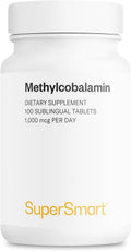 Supersmart - Metilcobalamina B12 1000 mcg Sublingual, Sabor Menta, 100 Comprimidos