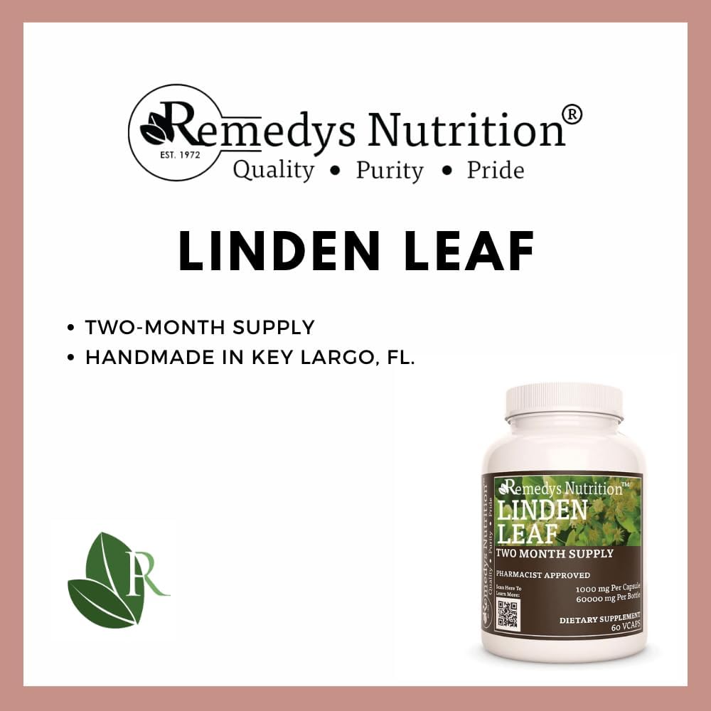 Remedy's Nutrition Hoja y Flor de Tilo | 1000 mg, 60 Cápsulas Veganas | Complemento Alimenticio Herbal