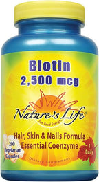 Nature's Life Biotina 2500mcg | Cabello, Piel y Uñas Saludables | No-GMO | 100 Cápsulas Vegetales