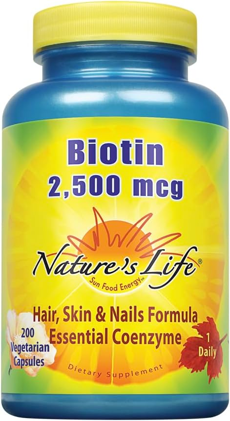 Nature's Life Biotina 2500mcg | Cabello, Piel y Uñas Saludables | No-GMO | 100 Cápsulas Vegetales