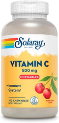 SOLARAY Vitamina C Masticable de 500 mg | Sabor cereza natural | Apoya la función inmunitaria saludable y la síntesis de colágeno | 100 unidades
