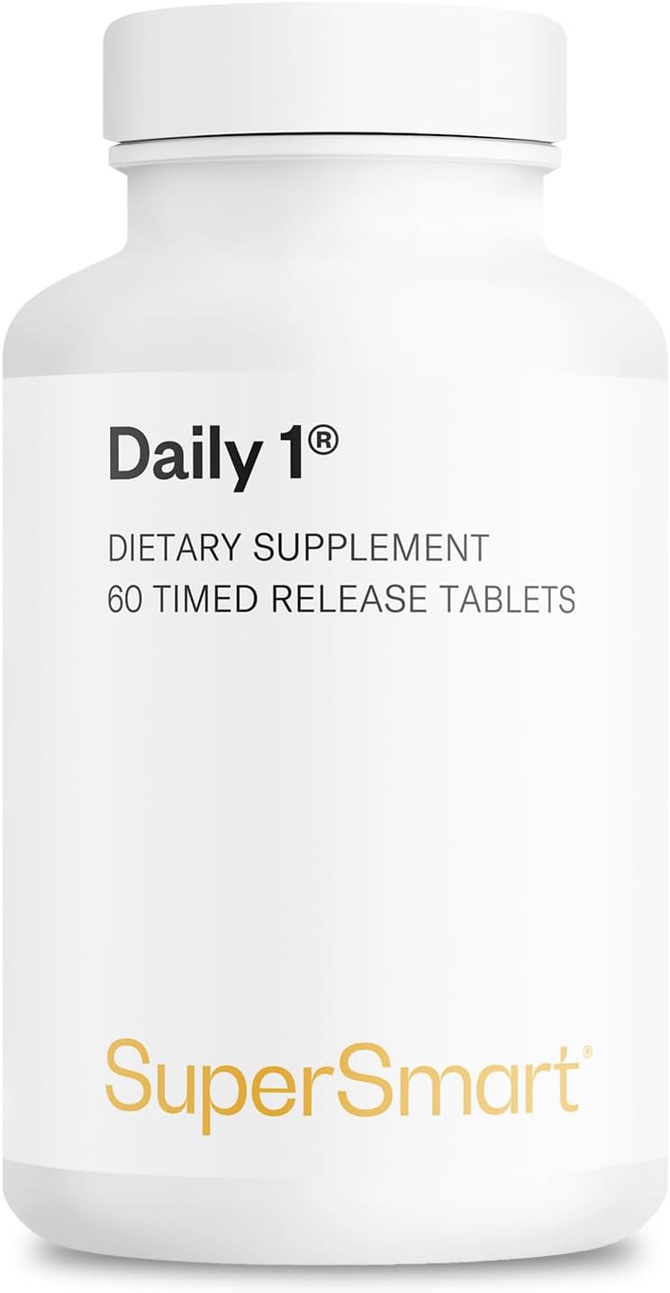Supersmart - Daily 1® Timed Release - Multivitamínico para Hombres y Mujeres con BioPQQ, Vitaminas A, B, C, D, E, Biotina, Quercetina y Fisetina - 60 Comprimidos