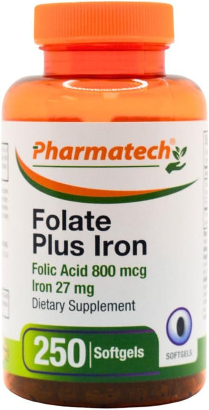 PHARMATECH Ácido Fólico 800 mcg + Hierro 27 – El ácido fólico contribuye al crecimiento de los tejidos maternos – Image 1