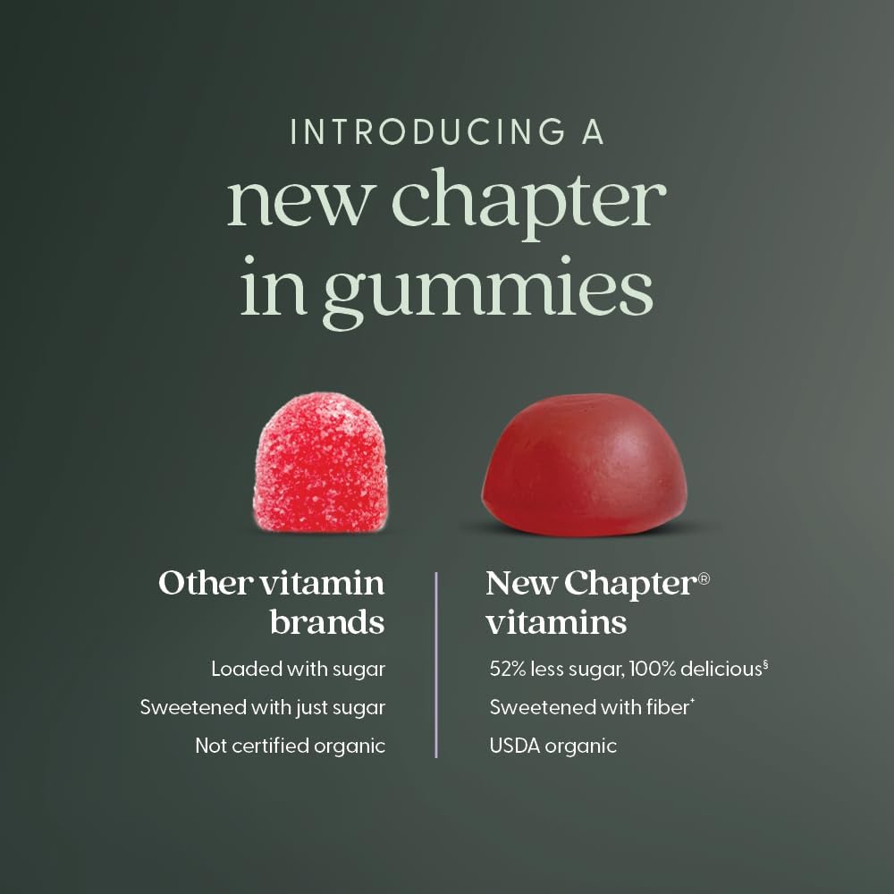 New Chapter Gomitas Orgánicas de Vitamina D3+ - 52% Menos Azúcar, 1000 UI, Sabor a Bayas Mixtas, 60 unidades