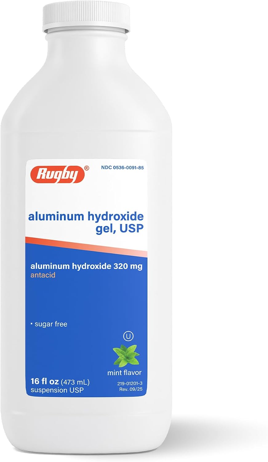 Rugby 320 mg Hidróxido de Aluminio Gel, USP - Antiácido Líquido - Sabor a Menta - 16 fl oz