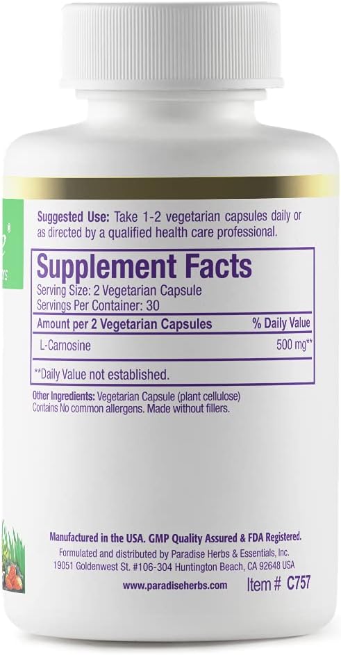 L-Carnosine de Paradise Herbs, 60 Cápsulas Vegetales
