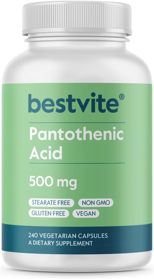 BESTVITE Ácido Pantoténico 500mg (Vitamina B5) - 240 Cápsulas Vegetales