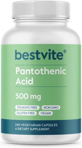 BESTVITE Ácido Pantoténico 500mg (Vitamina B5) - 240 Cápsulas Vegetales