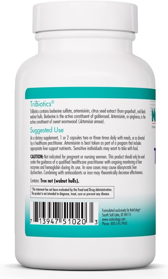 Nutricology TriBiotics - Mezcla Botánica de Berberina y Artemisina - Apoyo Gastrointestinal - Hipoalergénico - 90 Cápsulas