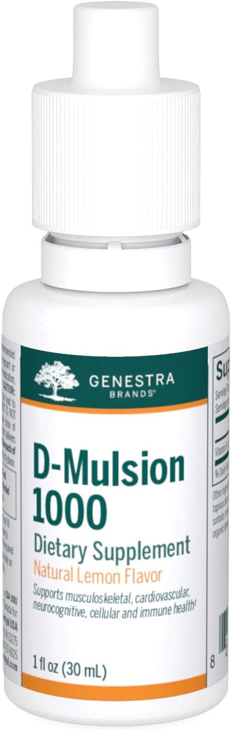 Genestra Brands D-Mulsion 1000 - Suplemento de Vitamina D3 Líquida - 1000 UI por gota - Sabor Natural a Limón - 30 ml