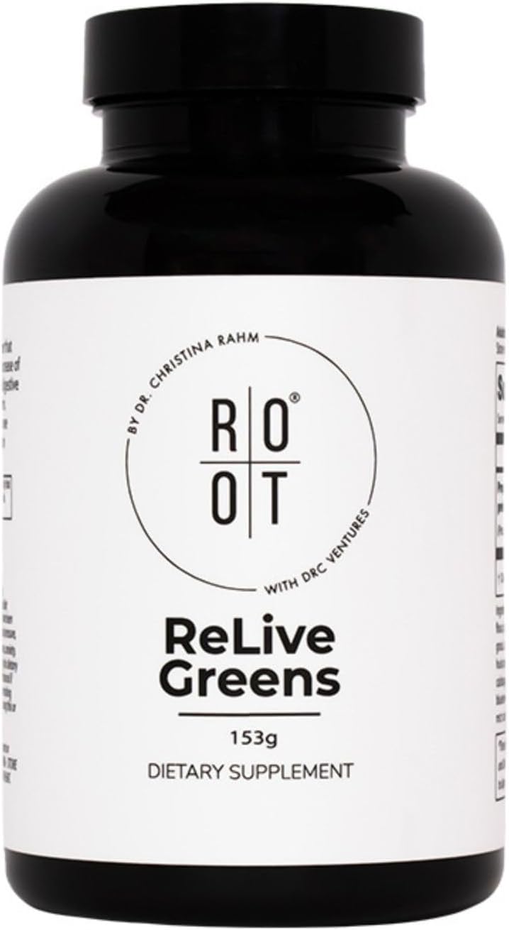 Root Relive Greens by Dr. Rahm's | Superalimento Verde con Verduras de Hoja Verde, Frutas y Fibras - 153g