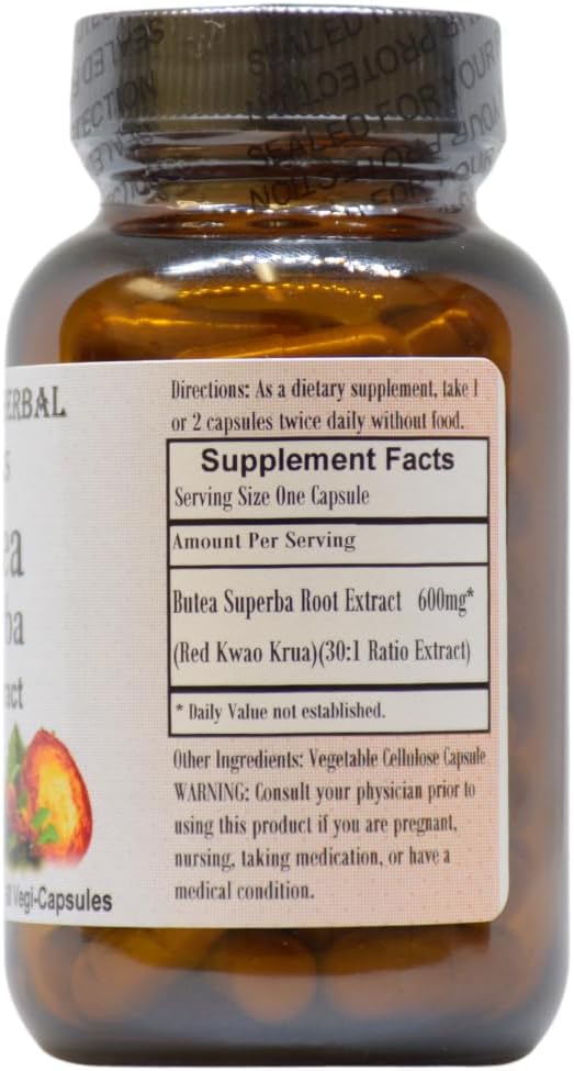 Barlowe's Herbal Elixirs Butea Superba Extract 30:1 - 600 mg por cápsula - 60 cápsulas veganas