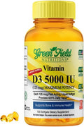 Greenfield Nutritions Vitamina D3 Halal 5000 IU - 120 Softgels de Gelatina de Res