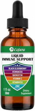 Cofure Zinc Quercetin Vitamina C D3 Líquido con Equinácea y Saúco Orgánicos - Gotas de Apoyo Inmunológico para Adultos - Vegano, Sin Gluten, No-GMO - 30 ml