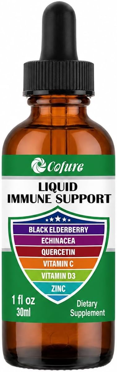 Cofure Zinc Quercetin Vitamina C D3 Líquido con Equinácea y Saúco Orgánicos - Gotas de Apoyo Inmunológico para Adultos - Vegano, Sin Gluten, No-GMO - 30 ml