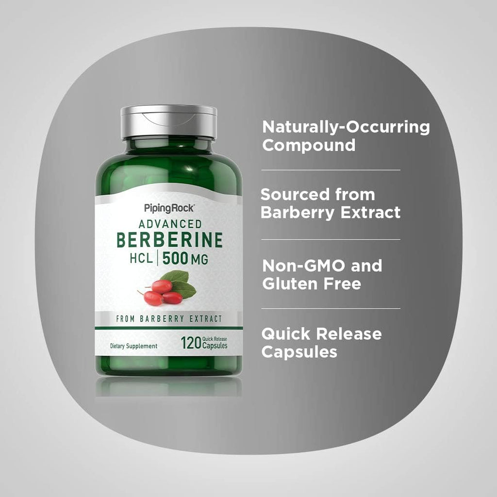 Piping Rock Berberina HCL Cápsulas 500mg - 120 Cápsulas - Extracto de Berberina - No Transgénico, Sin Gluten