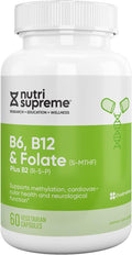 Nutri Supreme, Folato con B6 y B12, Ayuda a Mantener Niveles Normales de Homocisteína y Salud Cardiovascular, 60 Comprimidos, Certificado Kosher