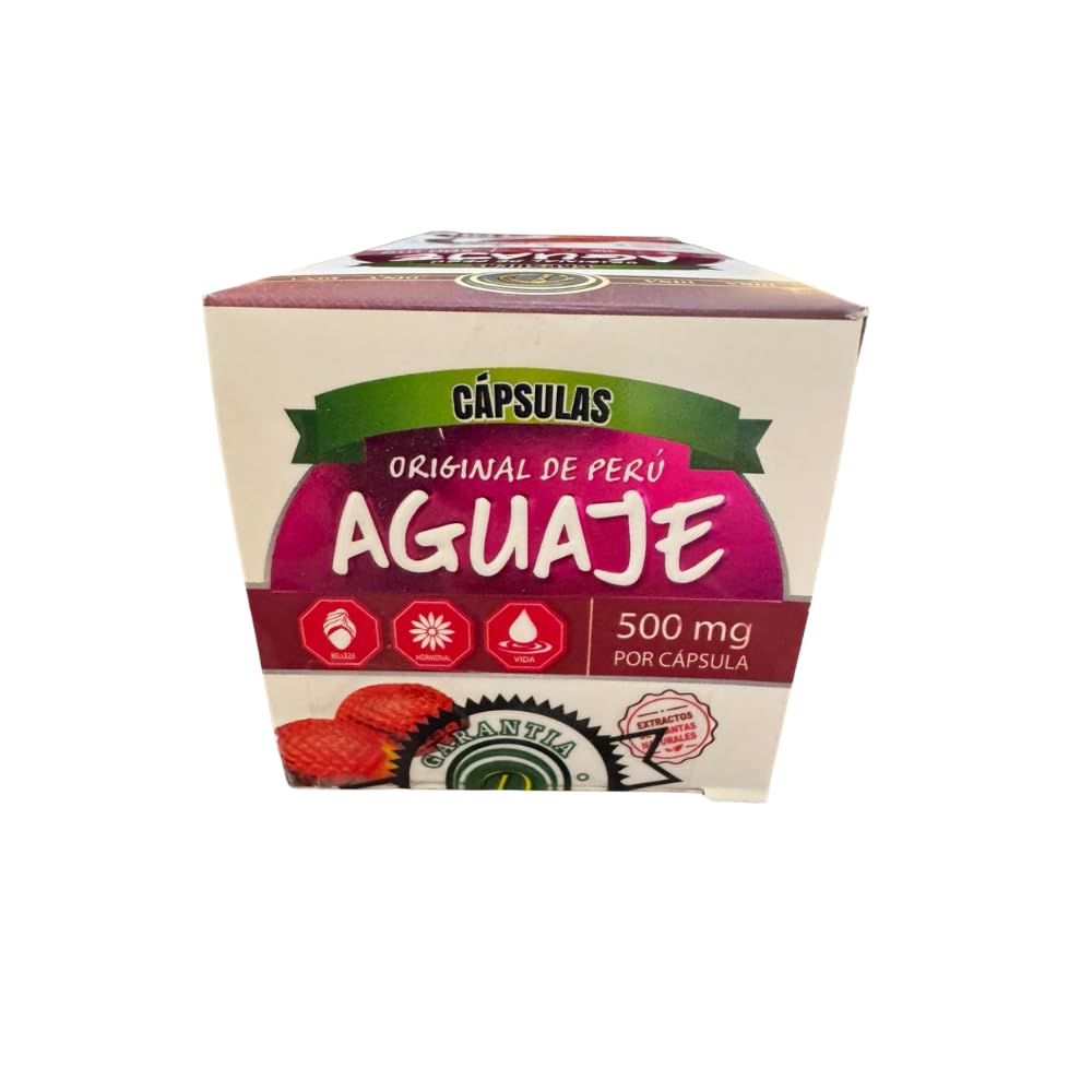 Aguaje del Perú, 100 Cápsulas de 500 mg, Formato Botella para Rutina Diaria y Bienestar General