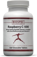 BIOSPEC NUTRITIONALS Raspberry C-500 – 500 mg de Vitamina C Masticable con Vitamina A y Bioflavonoides Cítricos