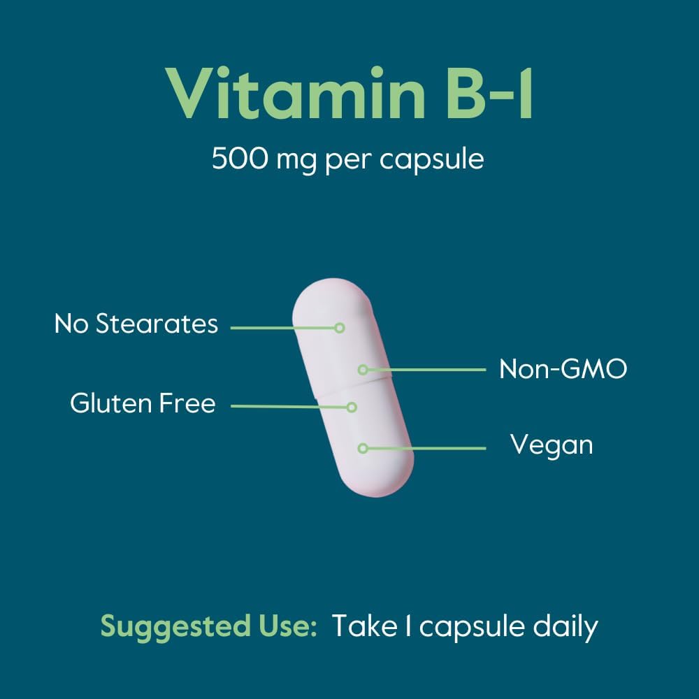 BESTVITE Vitamina B-1 (Tiamina) 500 mg - 120 Cápsulas Vegetales - Vegano - Sin Estearatos - No GMO - Sin Gluten