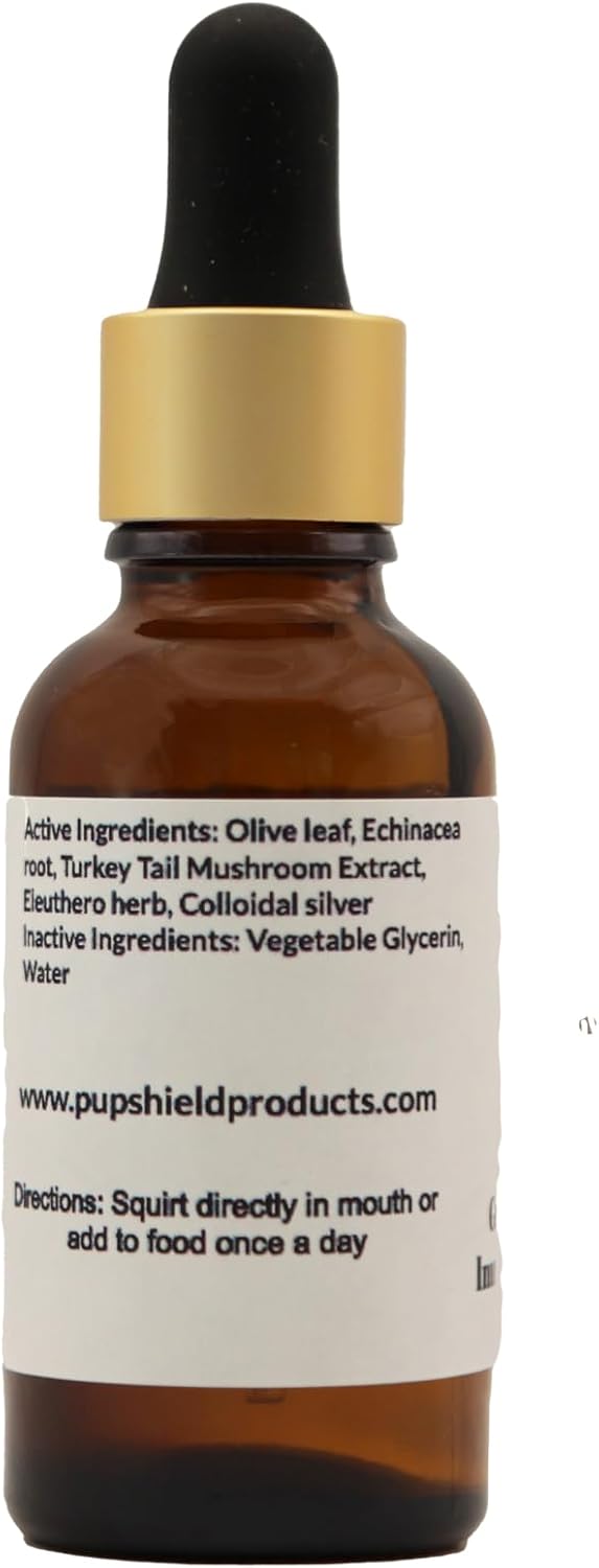Pup Shield Fórmula de Apoyo Inmunológico Natural para Perros con Probióticos, Hoja de Olivo, Cola de Pavo y Equinácea, 30 Días