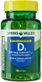 Spring Valley Extra Strength Vitamina D3 5000 UI (125 mcg) - 250 Cápsulas Blandas