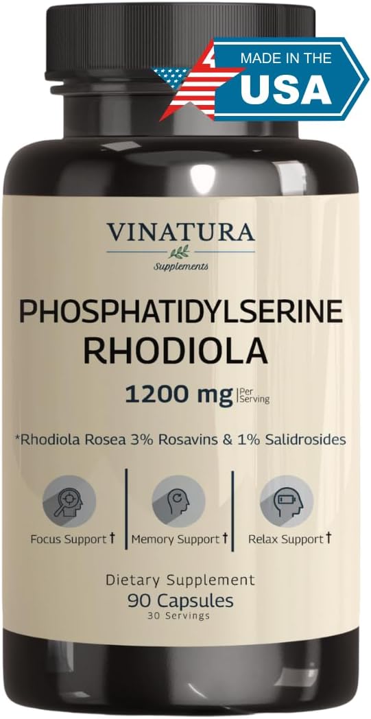 VINATURA Fosfatidilserina 1200 mg con Rhodiola Rosea - 90 Cápsulas (30 dosis)