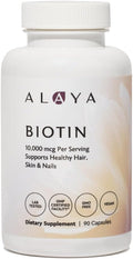 Alaya Biotin 10.000 mcg – 90 Cápsulas Veganas para Cabello, Piel y Uñas
