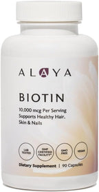 Alaya Biotin 10.000 mcg – 90 Cápsulas Veganas para Cabello, Piel y Uñas