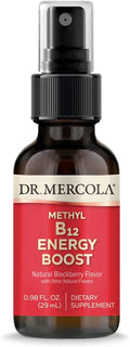 Dr. Mercola Methyl B12 Energy Boost – Spray de Vitamina B12 Metilcobalamina 1000 mcg – Sabor Mora Natural – 39 Dosis