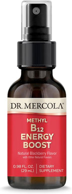 Dr. Mercola Methyl B12 Energy Boost – Spray de Vitamina B12 Metilcobalamina 1000 mcg – Sabor Mora Natural – 39 Dosis