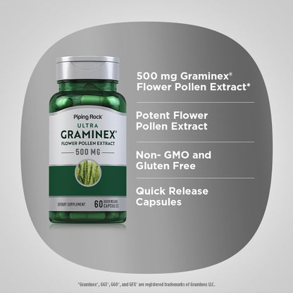 Piping Rock Graminex Flower Pollen Extract | 500mg | 60 Cápsulas | Suplemento para Hombres y Mujeres | No Transgénico, Sin – Image 4