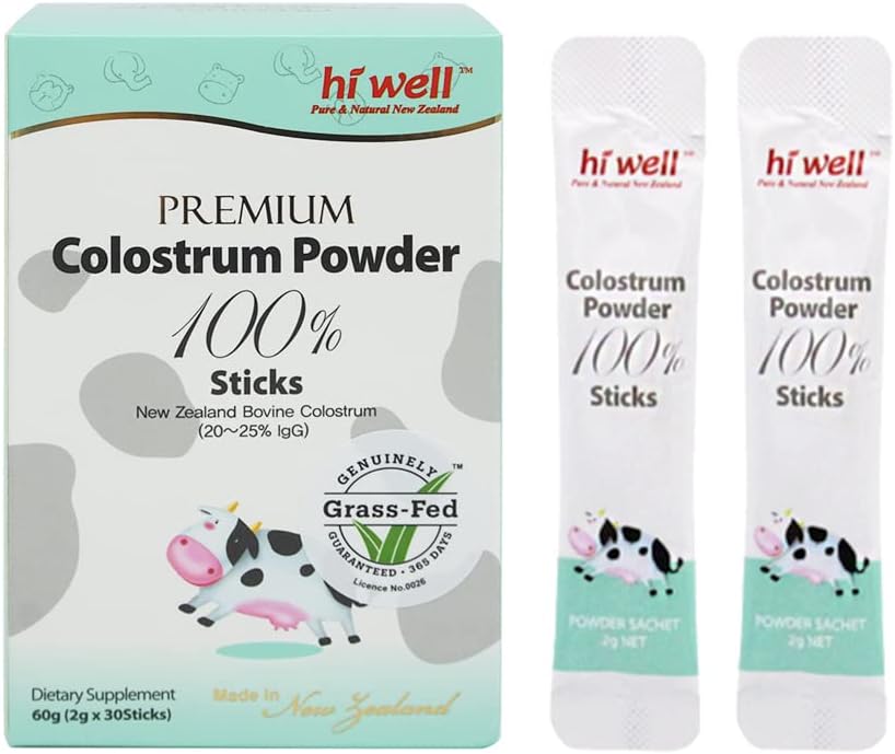 Hi Well Polvo de Colostro Bovino Premium Grass-Fed 100% - 60g (30 sticks)