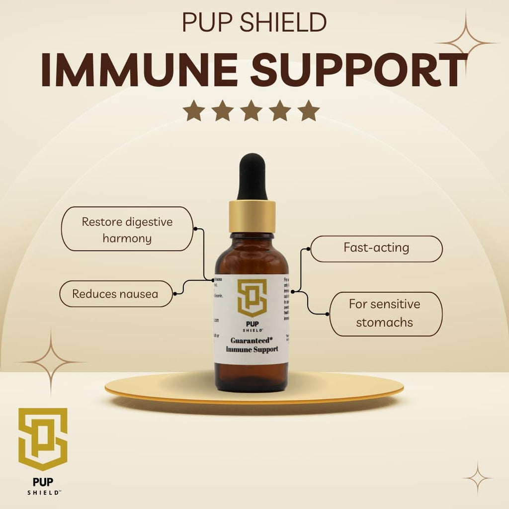 Pup Shield Fórmula de Apoyo Inmunológico Natural para Perros con Probióticos, Hoja de Olivo, Cola de Pavo y Equinácea, 30 Días