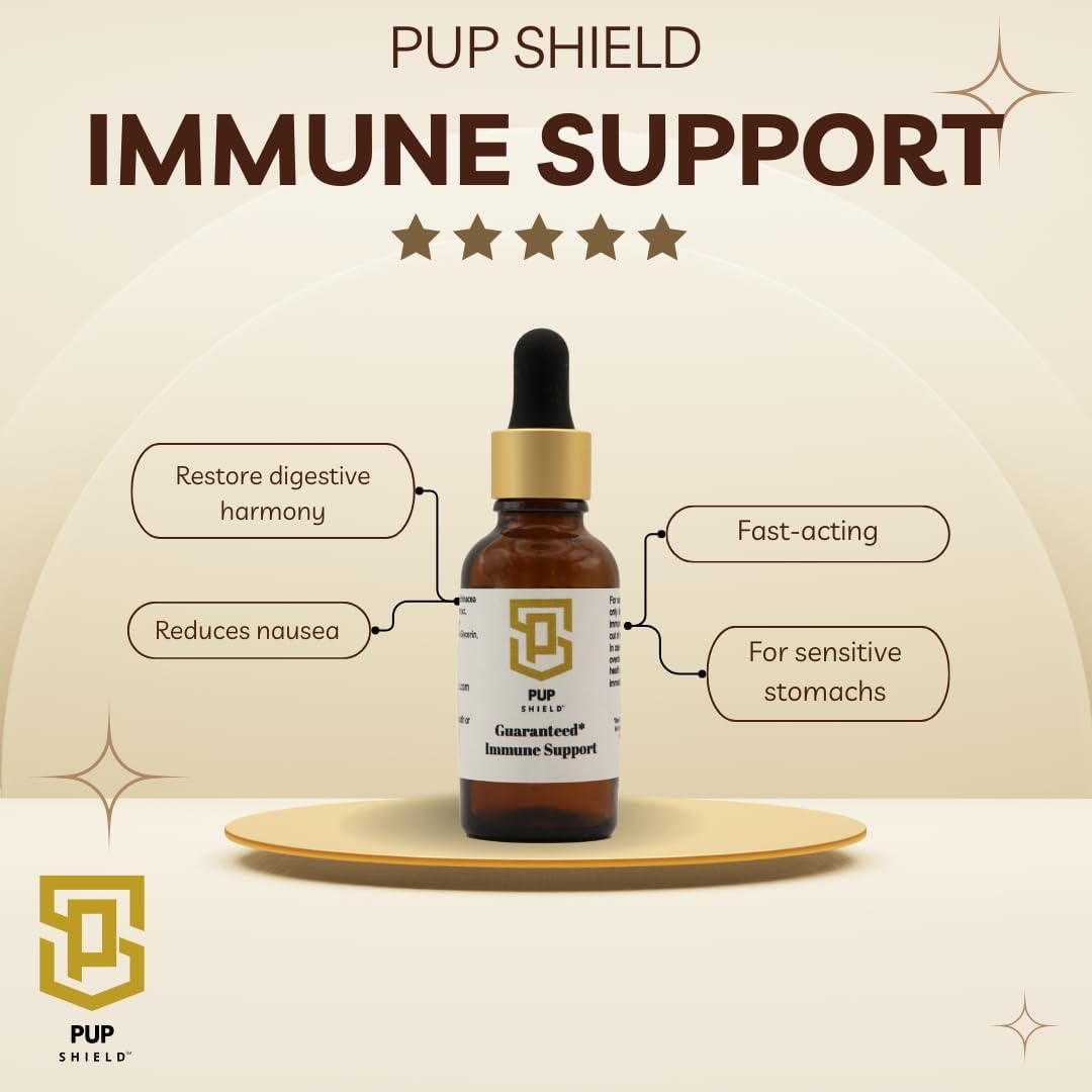 Pup Shield Fórmula de Apoyo Inmunológico Natural para Perros con Probióticos, Hoja de Olivo, Cola de Pavo y Equinácea, 30 Días