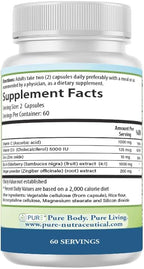 PURE 5 en 1 Fórmula Inmunitaria - 120 Cápsulas - Saúco Negro, Vitamina C, Vitamina D3, Zinc y Jengibre