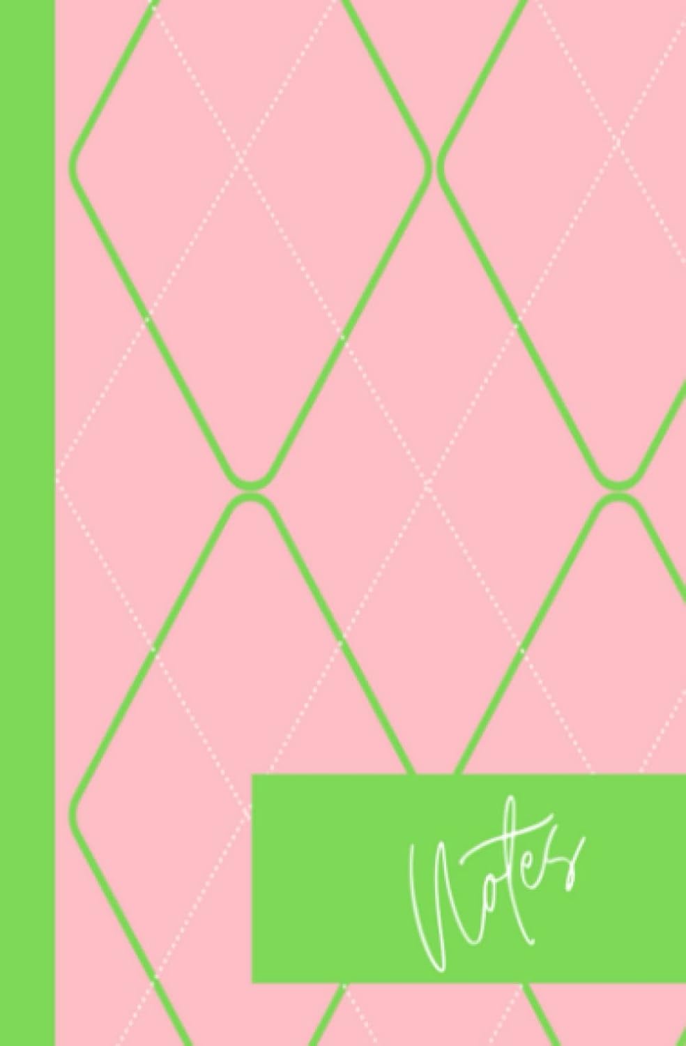 Green and Pink Argyle Notebook - 5.25 x 8 pulgadas, 100 páginas de rayas anchas, ideal para journaling y meditación