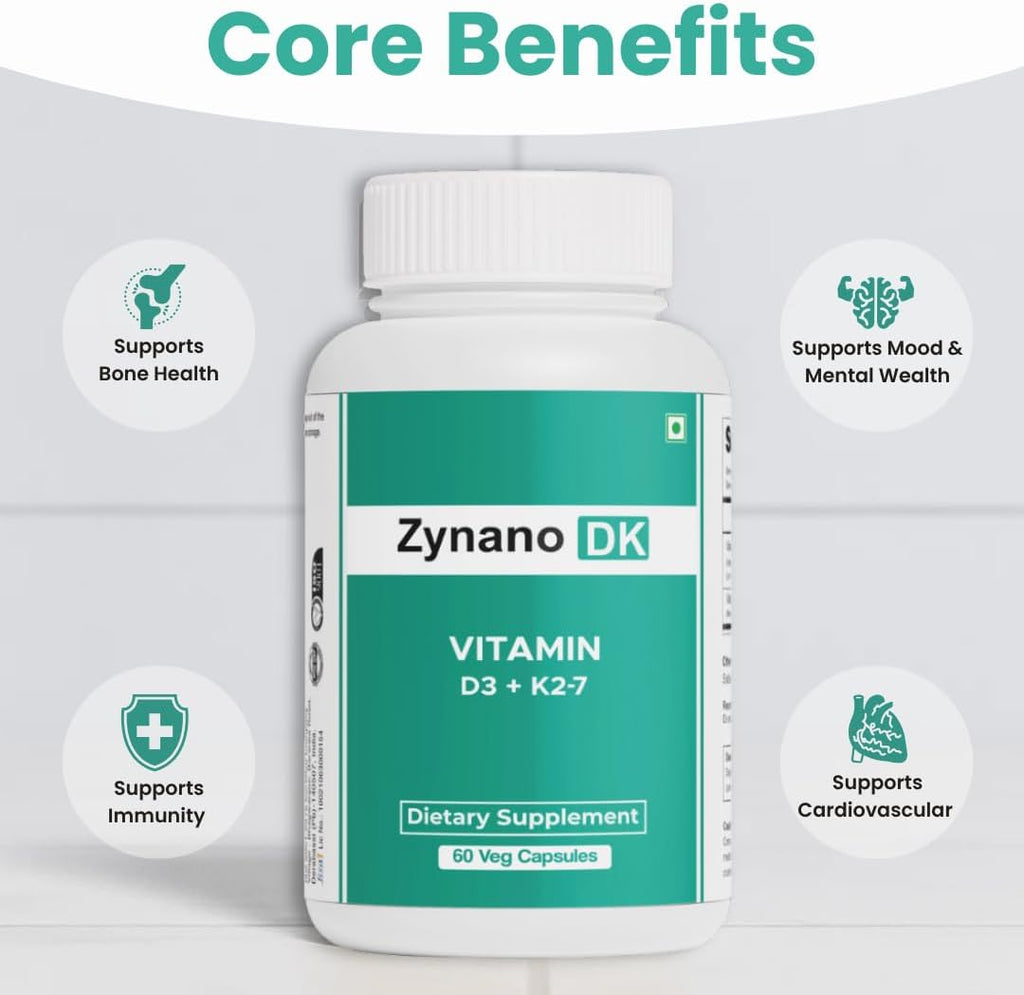 Zynano DK - Vitamina D3 10000 UI + K2 120 mcg Vegano con MCT - 60 Cápsulas
