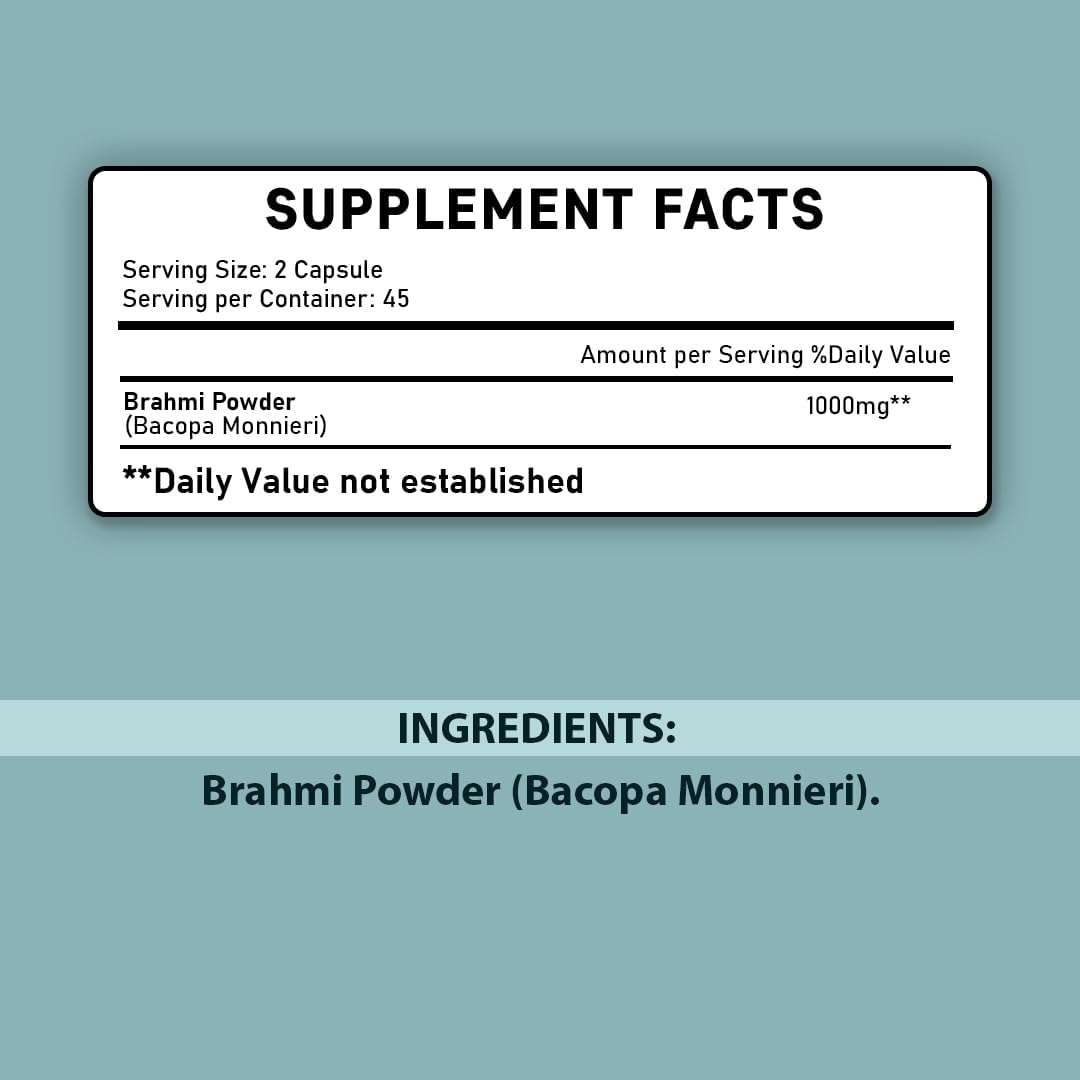 Brahmi Tablets - 90 Tablets, 1000 mg - Bacopa Monnieri - mi Nature