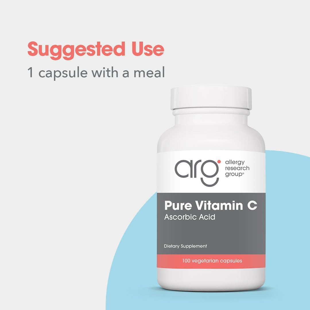Allergy Research Group ARG Vitamina C Pura - 2000 mg Ácido Ascórbico - Hipoalergénico - 100 Cápsulas