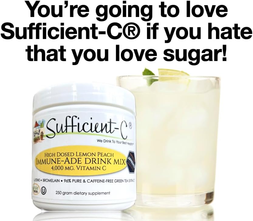 Sufficient-C 4.000 mg Vitamina C de alta dosis, mezcla para bebida de limón y melocotón 250 g