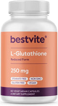 BESTVITE L-Glutathione 250mg (60 Vegetarian Capsules) - No Stearates - Vegan - Non-GMO - Gluten Free
