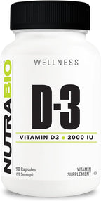 NutraBio Vitamin D (2000 UI) - 90 Cápsulas Vegetales - Apoyo Inmunitario