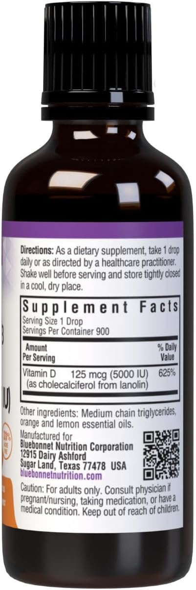Bluebonnet Nutrition Vitamin D3 Drops 5000 IU, Citrus Flavor, 30 ml