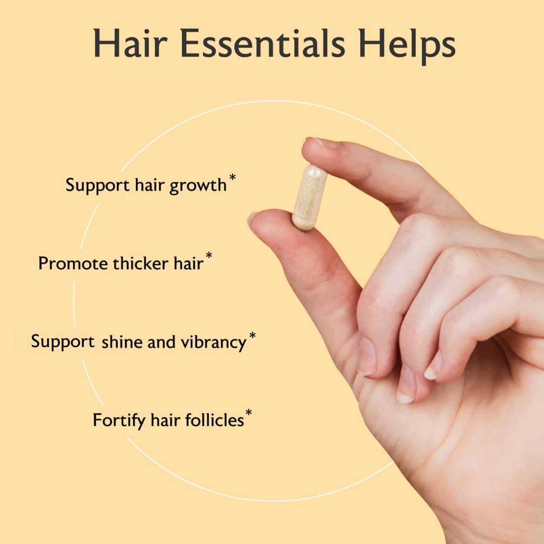 Alaya Hair Essentials - Suplemento Capilar con Biotina, Queratina, Folato, Vitamina B12, B6 - Probado en Laboratorio - Sin Gluten - 30 Días