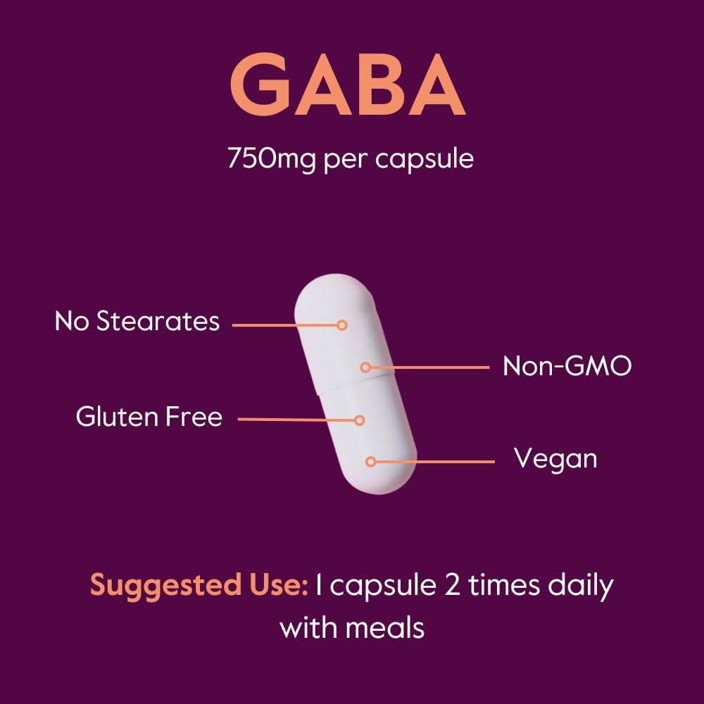 BESTVITE GABA 750 mg por cápsula (120 cápsulas vegetales) - Sin estearatos - Sin rellenos - Vegano - Sin gluten - Sin OMG