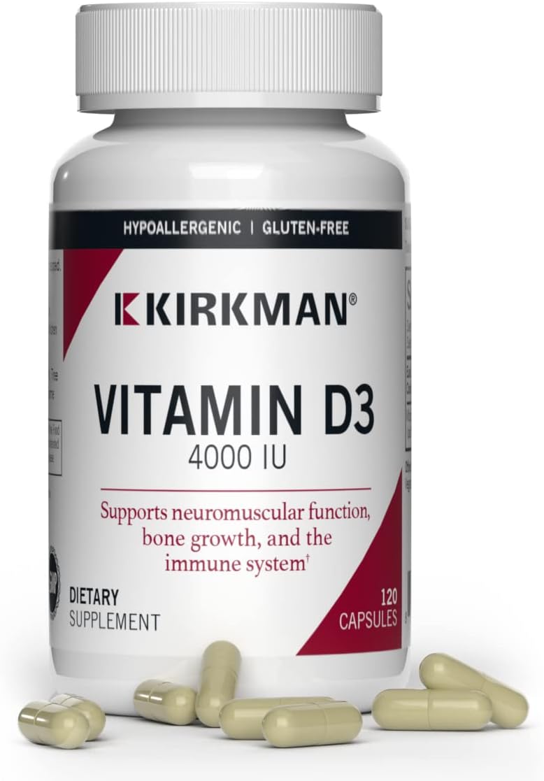 Kirkman Vitamina D-3 4000 IU - Cápsulas Vegetales Hipoalergénicas, 120 uds.